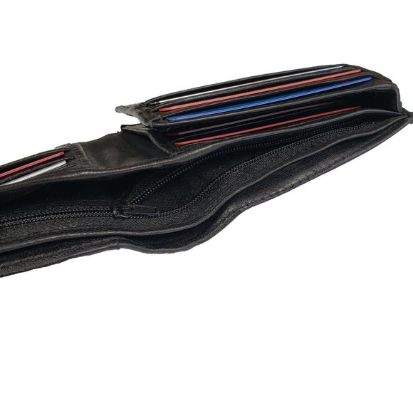 Men's Black Genuine Leather Bifold Traveler Wallet with Button NEW - Picture 4 of 10